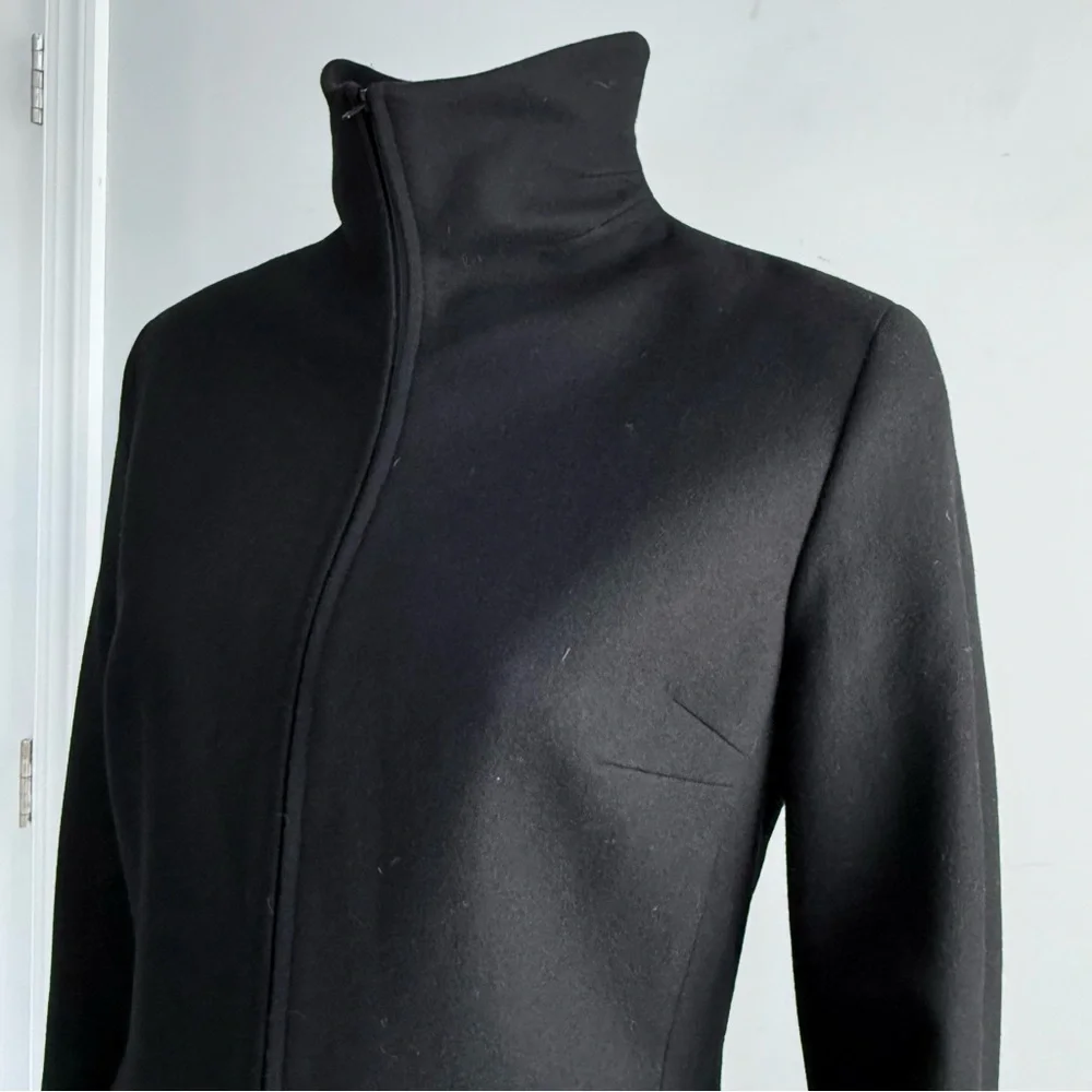 TOMASO Stefanelli Black Wool Cashmere Peacoat Lace-Up Sleeve Designer Jacket M - Picture 5 of 16